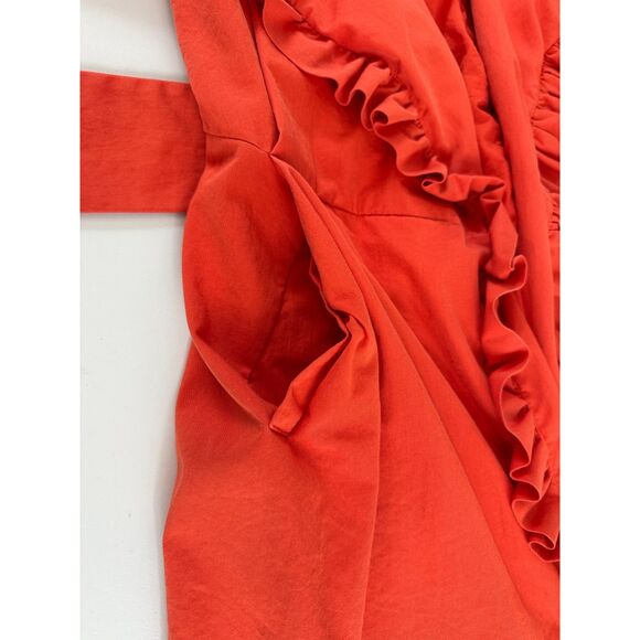 J Crew Ruffle Trench Coat Orange Belted 3/4 Sleeve Style 90815 Women's 0 - Picture 4 of 11